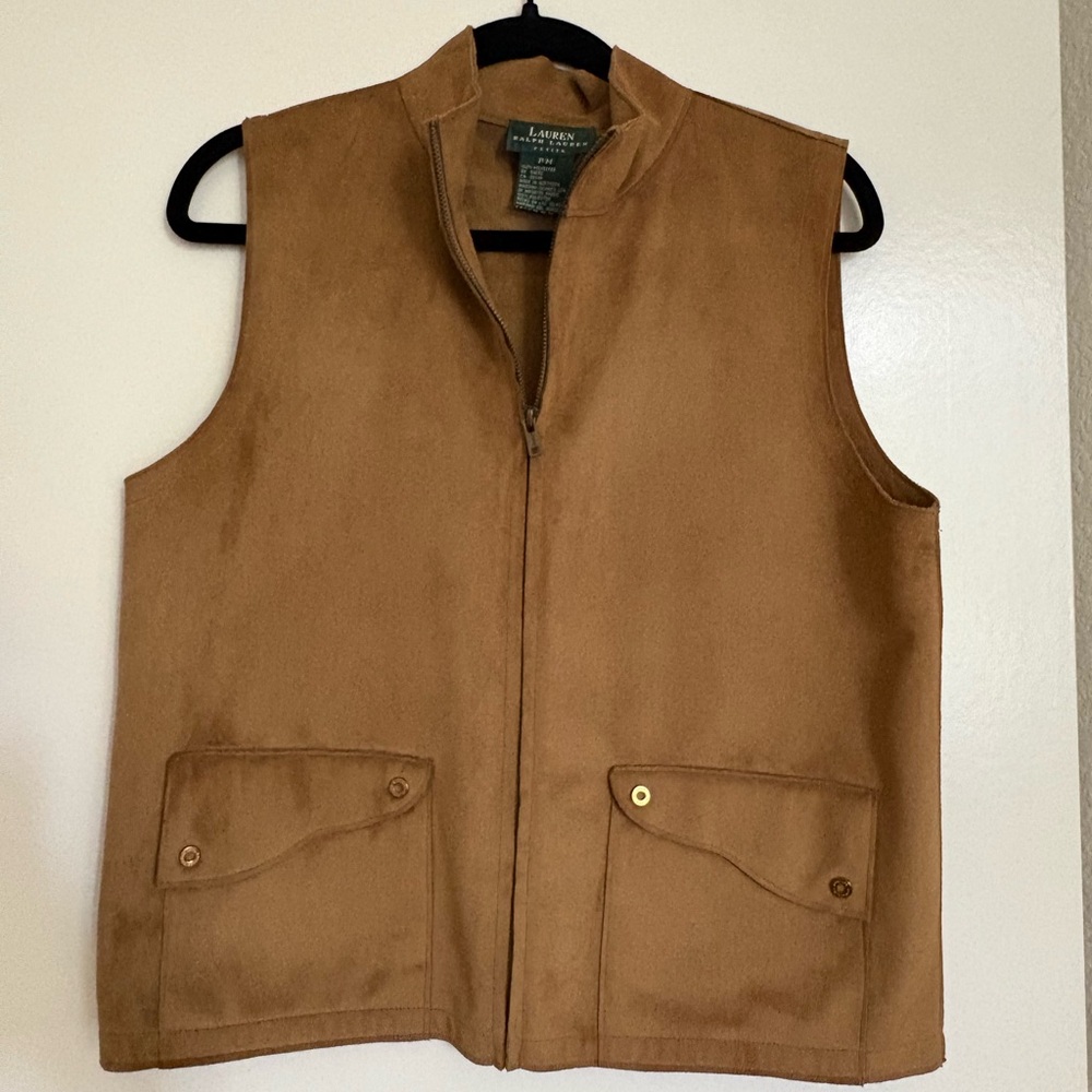 Ralph Lauren Women’s Faux Suede Leather Zip Equestrian Vest Jacket Size M